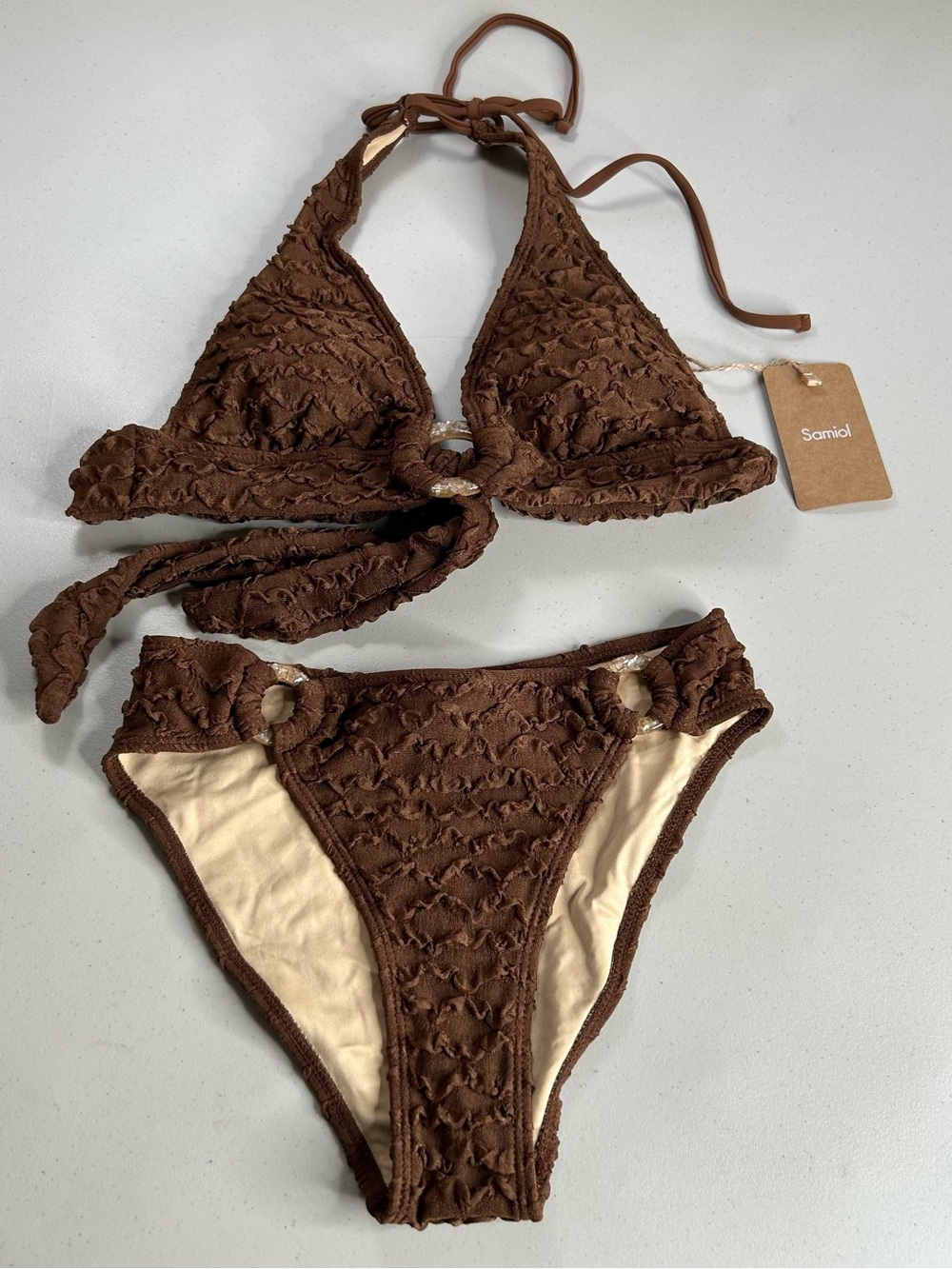 Samiol Bikini Set Small Brown Halter New Swimwear